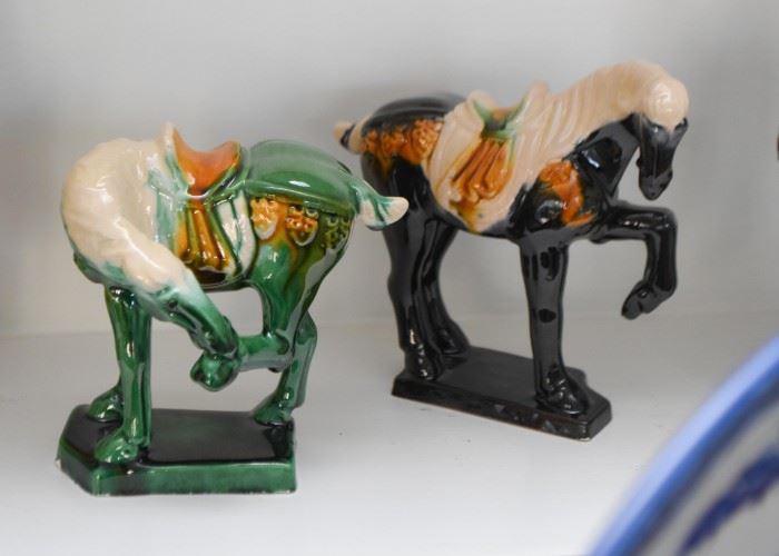 Vintage Chinese Glazed Pottery Horse Figurines
