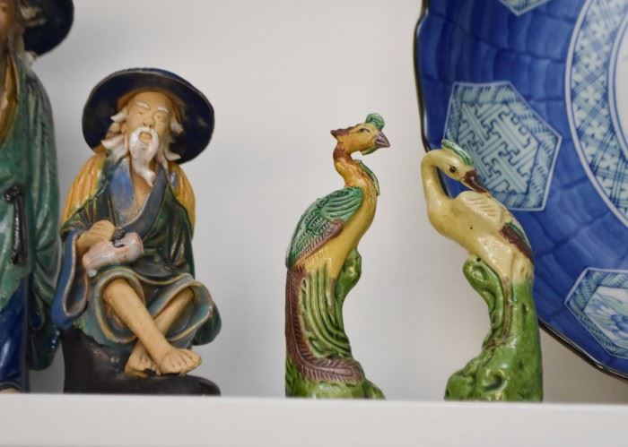 Vintage Chinese Glazed Pottery Bird / Phoenix Figurines
