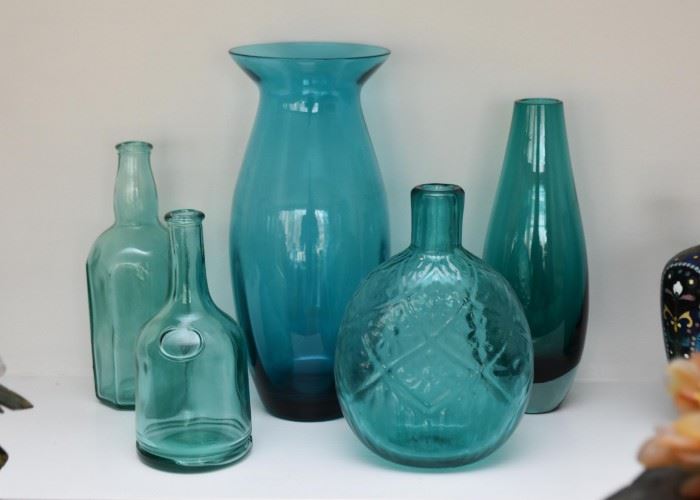 Aqua / Teal Glass Bottles & Vases