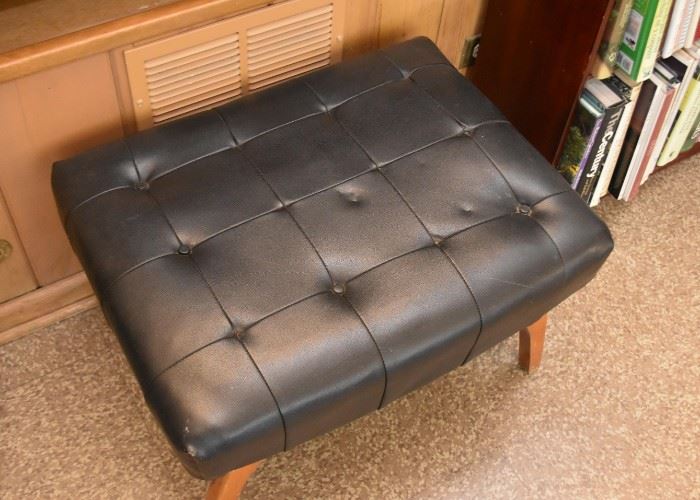 Vintage Tufted Ottoman with Wood Base
