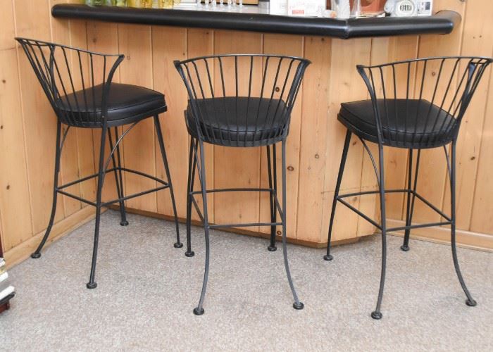 3 Metal Bar Stools with Padded Seats