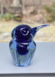 Blue Art Glass Penguin Figurine / Paperweight 