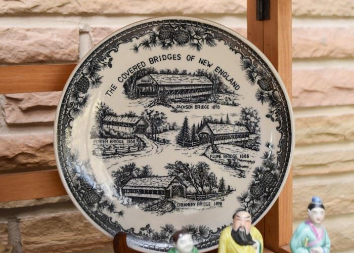 Black Transferware Collectible Plate - The Covered Bridges of New England 