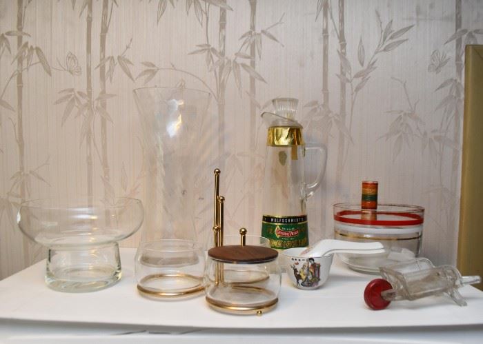 Glassware - Vases, Bowls, Condiment Server, Vintage Miniature Wheelbarrow
