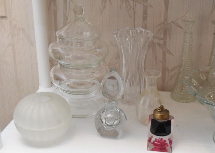 Glassware - Vases, Canisters, Perfume Bottles, Etc.