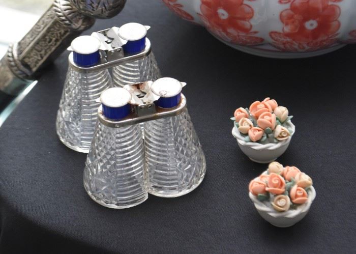Vintage Salt & Pepper Shakers, Porcelain Flower Miniatures