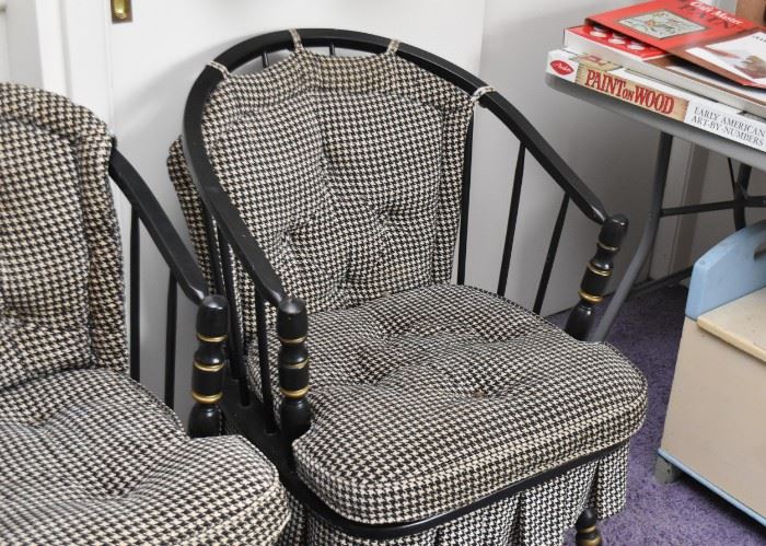 Country Style Settee, Chair & Ottoman (Black & White Check / Houndstooth Upholstery)