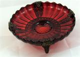 Vintage red glass footed, metal trimmed french bowl. Beautiful scalloped edges with metal filigree trim around the base and sides.Vintage free form glass bowl. 
Condition:Very Good
Size:7"
Shipping:Yes