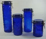 Set of four(4) cobalt blue canisters. 
Condition:Very Good
Size:13", 8", 6", 3.5"
Shipping:Yes