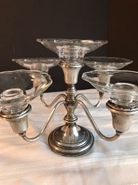 Sterling silver candelabra with screw on glass holders