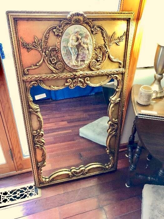 Fabulous vintage large mirror with porcelain insert