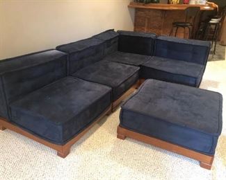 Pottery Barn Teen Sectional - 4 Chair Sections & 1 Ottoman - Navy Blue 