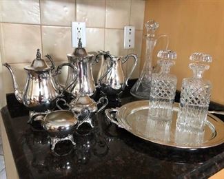 Silver Plate Coffee Set, Decanters