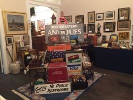 Vintage collections including Coke cooler, advertising signs, etc.