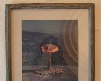 Collectibles in Kitchen:  Alamogordo, New Mexico, 1945: First Atomic Explosion.  The sand in the desert turned into glass with the explosion.   A chunk of the desert "sand" is encapsulated in the small piece shown above the photo.  This test was the culmination of the "Manhattan Project."