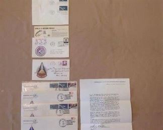 Collectibles-kitchen:  these are not your everyday envelopes!!!!  The top seven are postmarked "Cape Canaveral February 20, 1962."  The second one is an Apollo 15 is postmarked "Kennedy Space Center, July 26, 1971."  The third one is a letter to Randy McDonnell from his mother and postmarked "Kennedy Space Center, April 2, 1981."  And the bottom four envelopes postmarked "Huntington Beach, CA May 13, 1985," each contains a letter from L.C. Rayburn (McDonnell Douglas Astronautics) commemorating the 25th anniversary of the first flight of the Delta launch vehicle from Pad17, Cape Canaveral, Florida" in 1960.