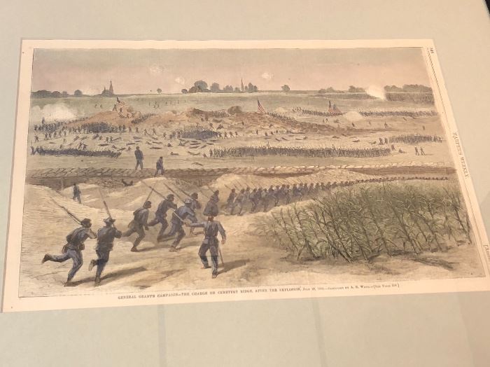Numerous framed Harper’s Weekly Civil War pieces.
