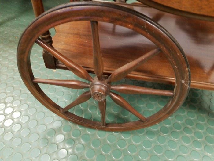 Antique solid wood tea cart on wheels drop top