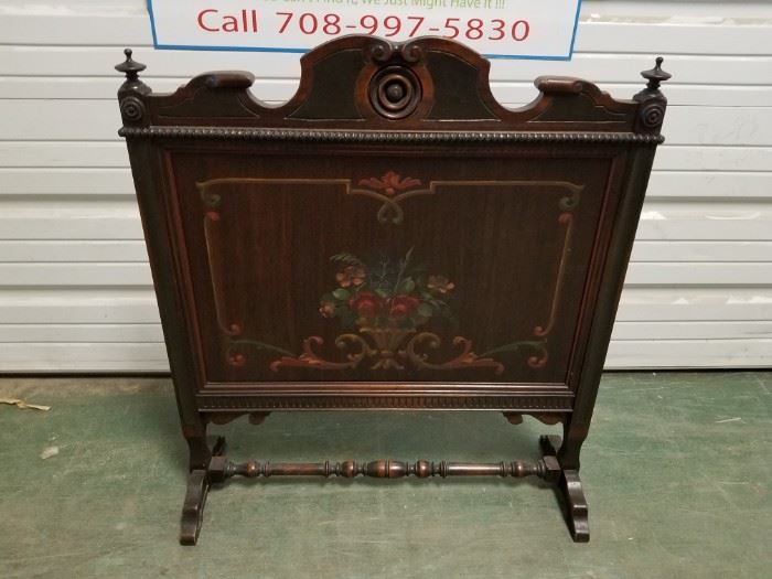 Antique hand painted fireplace screen solid wood