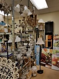 Assorted lamps Shades hanging chandeliers ceiling lights wall sconces Etc