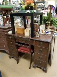Antique kneehole desk and chair