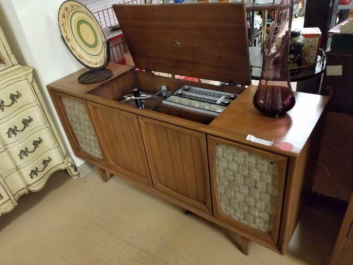 Vintage mid-century modern RCA console with chrome stereo