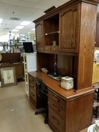 Solid oak desk and Hutch with matching file cabinet