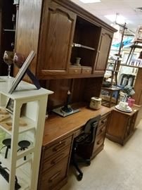 Solid oak desk and Hutch with matching file cabinet