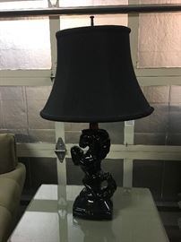 Mid-century modern pottery horse lamp with newer shade, new wiring, new finial