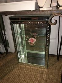 Newer Venetian mirrored display case, can hang on wall