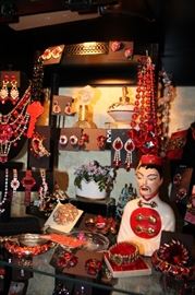 Vintage costume jewelry galore, all 50% off! Also, a 1930s Asian man figurine.