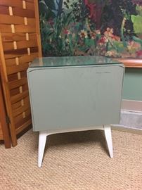 Heywood Wakefield Encore nightstand professionally painted with Benjamin Moore paint in soft shades of green and cream