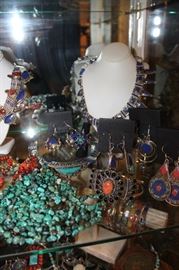 Jewelry from Tibet made from silver and brass with genuine stones, all 50% off!
