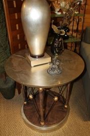 Merchandise Mart table with metallic and faux bois finishes