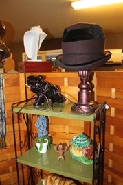 Green shelf and hat stand is display and NOT for sale