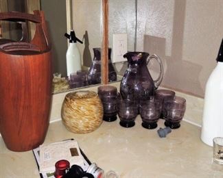 Dansk ice bucket, Purple crystal cut glass set, retro seltzer dispenser, penguin ice bucket