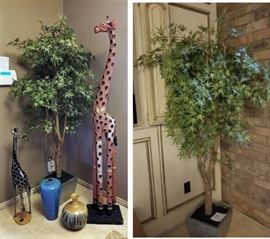 Tall silk trees, vases and giraffes