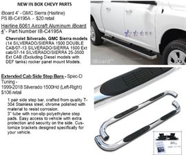 Chevy Silverado iBoard runners and steps (new in box).  New BMW floor mats
