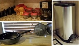 Storage containers, quality pots and pans, baking pans, coffee makers and stainless steel trash can