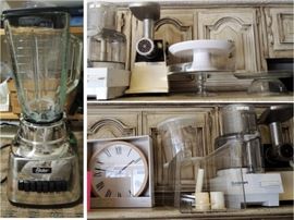 Blender, grinder, Cuisinart, chopper, clocks, plate stands and more