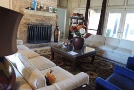 mid century 4-cushion sofa set.  Dark blue arm chair set