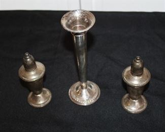 sterling silver vase and shakers