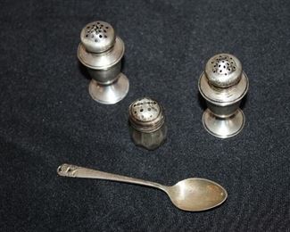 sterling silver shakers and spoon