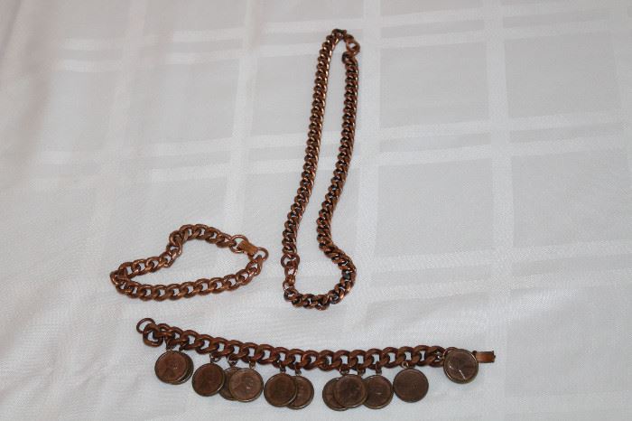 Penny charm bracelet and copper chains