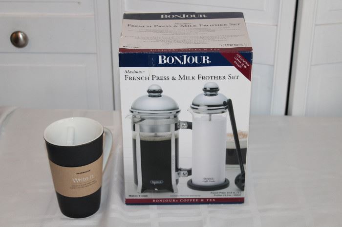 French press and milk frother set