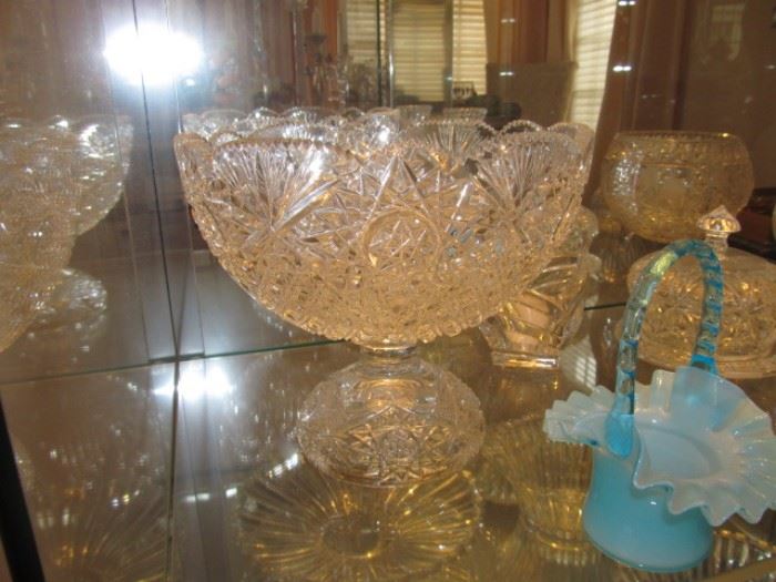 One of several crystal bowls, plates, cups