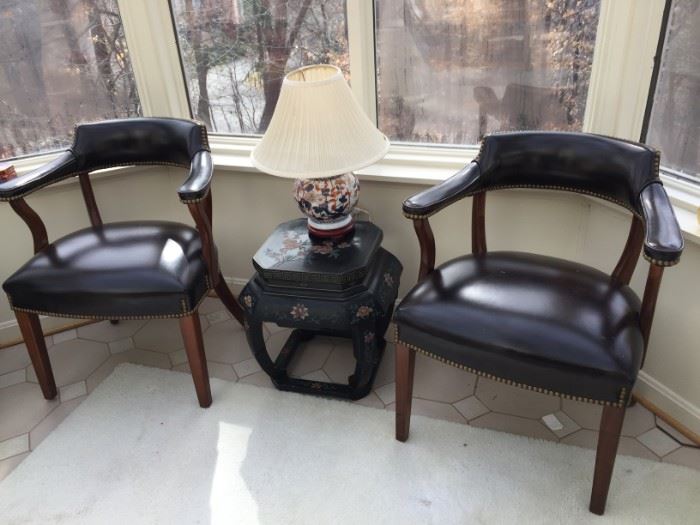 Set of Black and wood chairs.