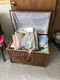 Wicker Basket and Table Clothes.