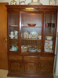 Lighted hutch and misc glass and china.