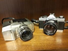 Minolta 35mm camera - Bell and Howell 8mm movie camera